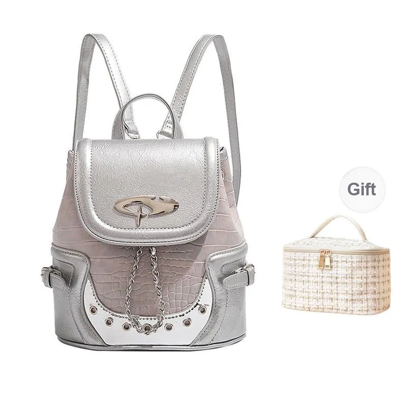 DCLOUD PU Backpack Small Size Women's Silver/Black-8