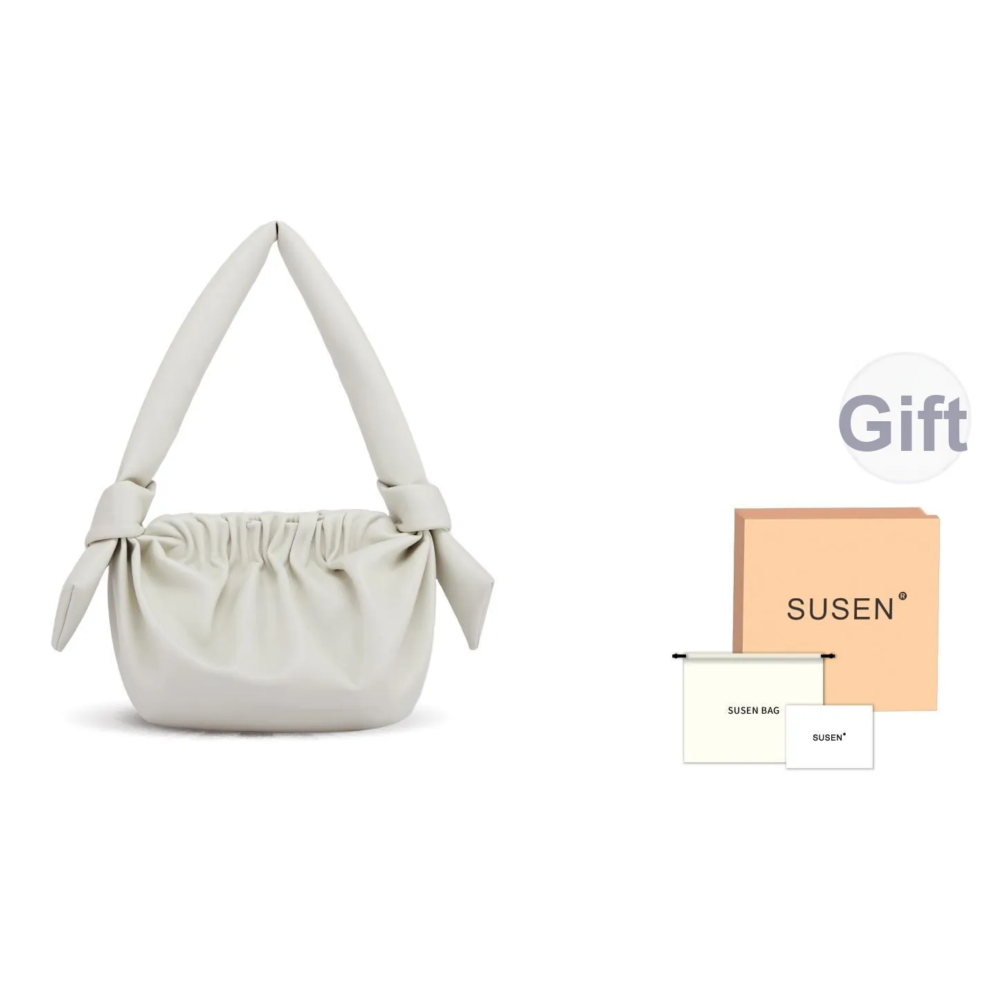 SUSEN Натуральная кожа Облачная сумка Сумка через плечо Маленькая женская Бежевая Красная Темно-зеленая Фиолетовая Желтая