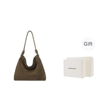 SHEPOK Cow Leather Tote Bag Shopping Bag Shoulder Bag Shoulder Bag Women's Ebony/Moss Green