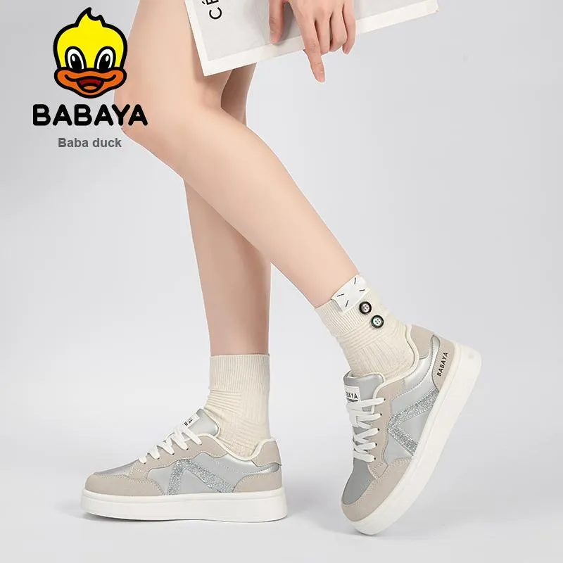 BABAYA KIDS Slip Resistant And Breathable Low Top Skateboard Shoes Women's Silver-8