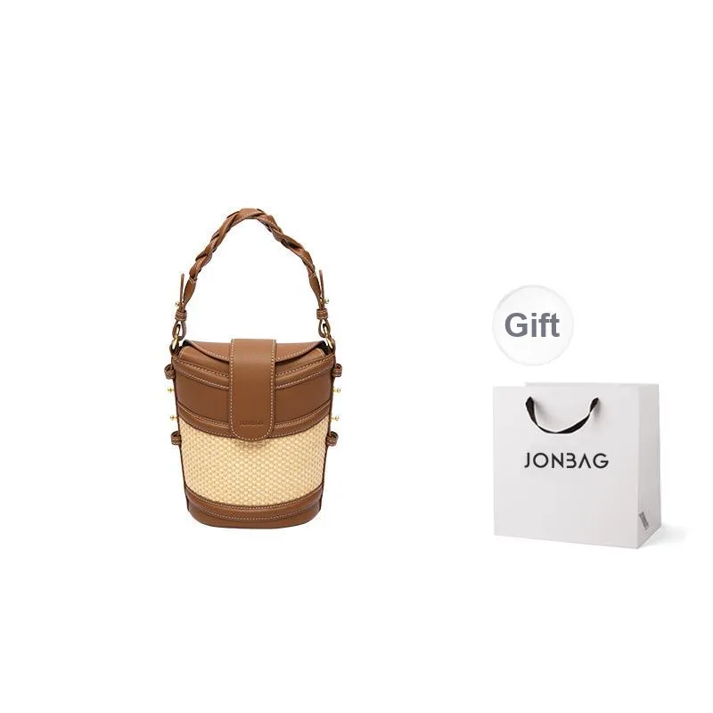 JONBAG Synthetic Leather Bucket Bag Shoulder Bag, Crossbody Bag, Handbag Regular Women's Honey Brown-0