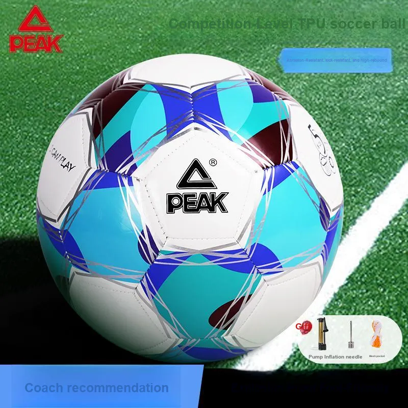 PEAK Size 4 Soccer TPU Machine Stitched Soccer Ball Unisex White Ice Blue Black-3