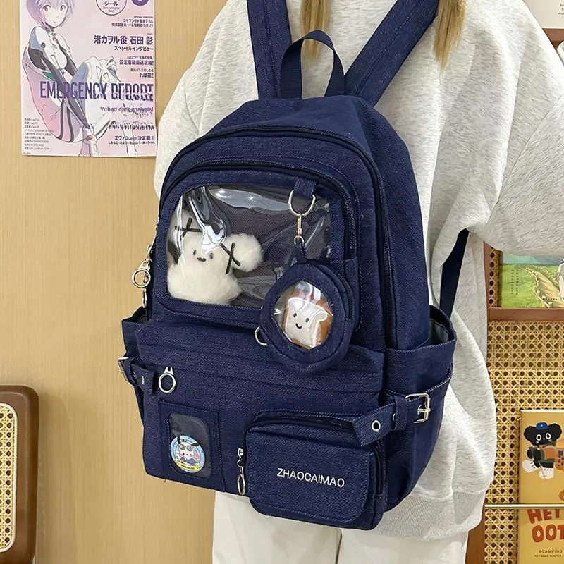 ZOGA Denim Backpack Unisex Black/Blue/Dark Blue-2