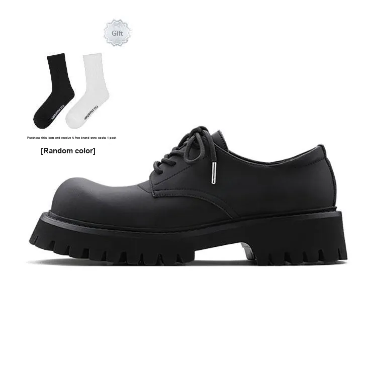 HANQIAORIJI Wear Resistant Height Increasing Low Top Matte Derby Shoes Unisex Black