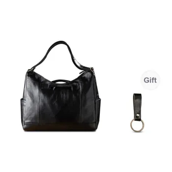 Simple&nature Top Grain Cow Leather Shoulder Bag Unisex Black