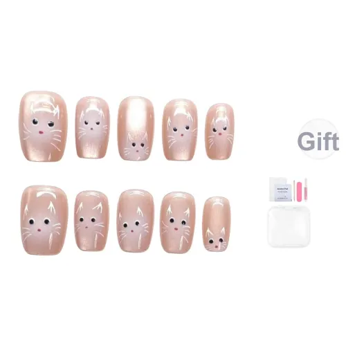 Yun Yue Joe FLUFFY Кошка Котенок Милый Осветляющий Лаковый Ногти False Nail Pink Мультяшный Whimsical Короткий LADDER 15mm