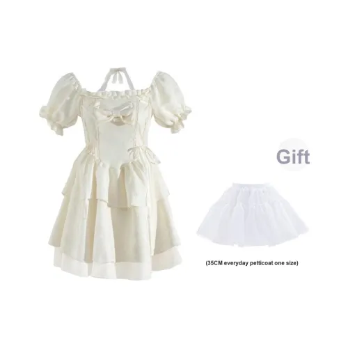 PAVLISOVA Короткое платье с короткими рукавами женское бежевый абрикос