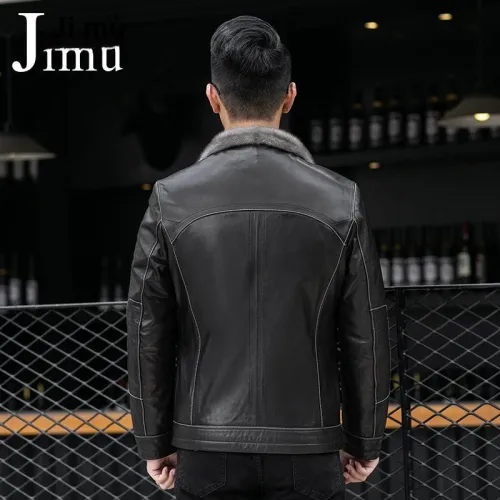JIMU Haining Shearling Men's Genuine Leather Jacket With Mink Lambswool Liner And Goatskin Coat Jacket Men's