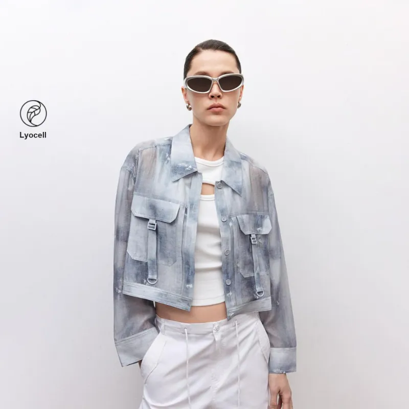 ONLY Shirt Women's Eroded Denim Textured Light Blue-2