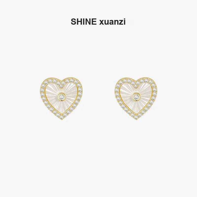SHINE S925 Silver With Zircon And Shell Stud Earrings Women's-5