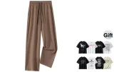 Caramel[Ice Silk Straight Leg Length Pants](Comes with Short-Sleeved T-Shirt)