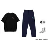Thorn Rose Pants Navy Blue+Black Shades Short-Sleeved (Short-Sleeved Random)+Free Random Sports Socks