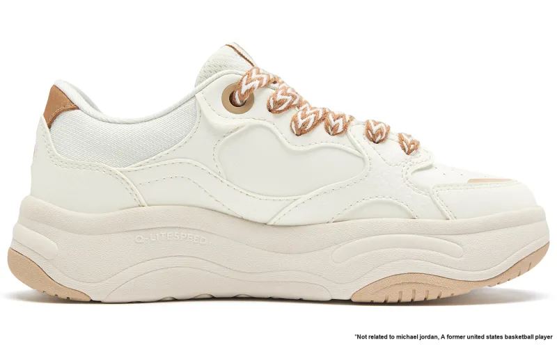 QIAODAN Height Increasing Abrasion Resistant Low Top Skateboard Shoes Women's Ivory White With A Hint Of Dust Khaki-1