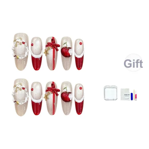 JINGCHANXUE [Сердцебиение Венок] Ручной Разрисованный Яблоко False Nail Овал Анкора Красный Градиентный Кошачий глаз 16 мм