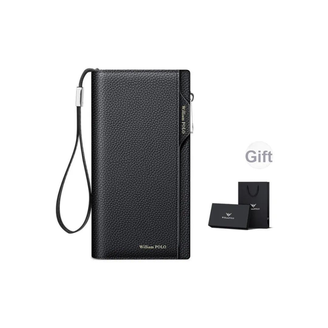 WilliamPOLO Top Grain Cow Leather Genuine Leather Long Wallet With Coin Purse Men's Black/Coffee