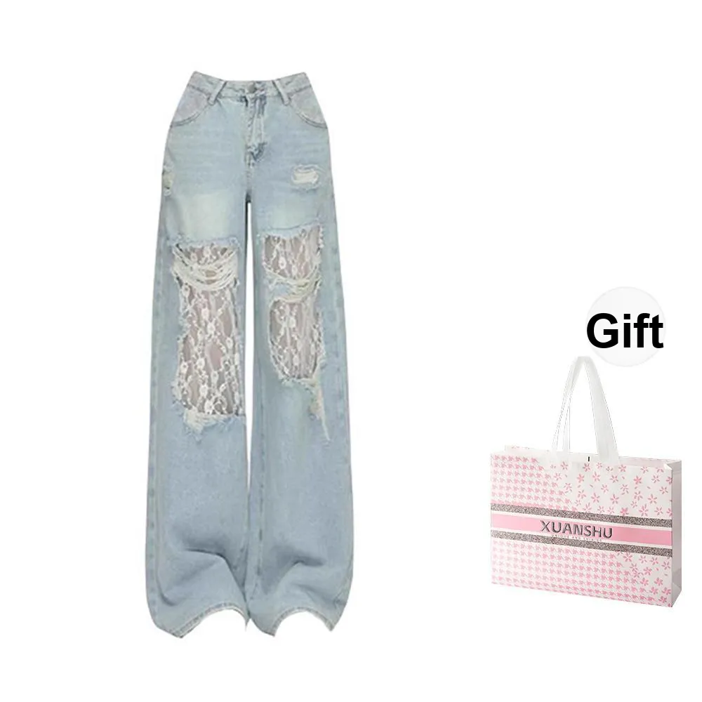 XUANSHU Jeans Women's Light Blue