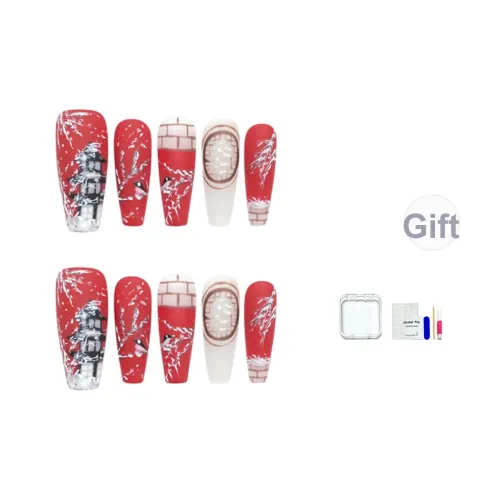 JINGCHANXUE The Forbidden city Зимний Снег Pure Handcrafted False Nail Длинный Красный Jump Цвет Китайский стиль 20mm