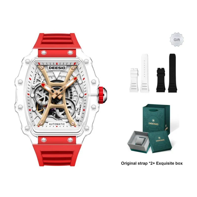 DEESIO Pirates Of The Caribbean Collection Automatic Mechanical Movement Rubber Strap Watch Men's Watches White Dial-4