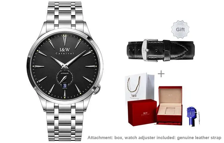 I&W CARNIVAL HWGUOJI Automatic Mechanical Movement Stainless Steel Watchband Watch Men's Watches White Dial-7