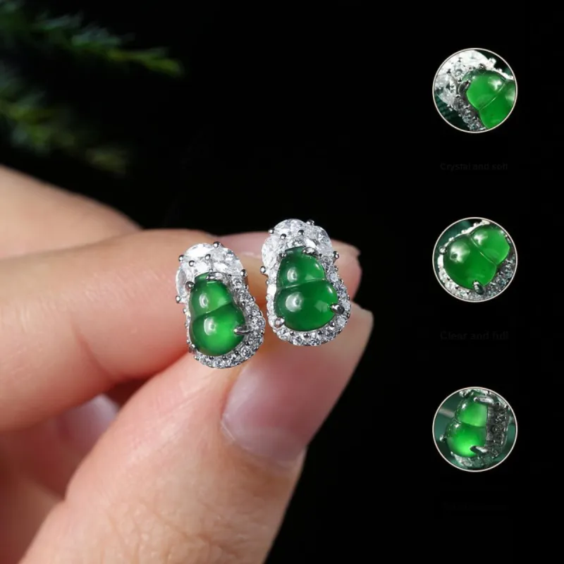 Oriental Jade Ice Glutinous Stud Earrings Women's-2