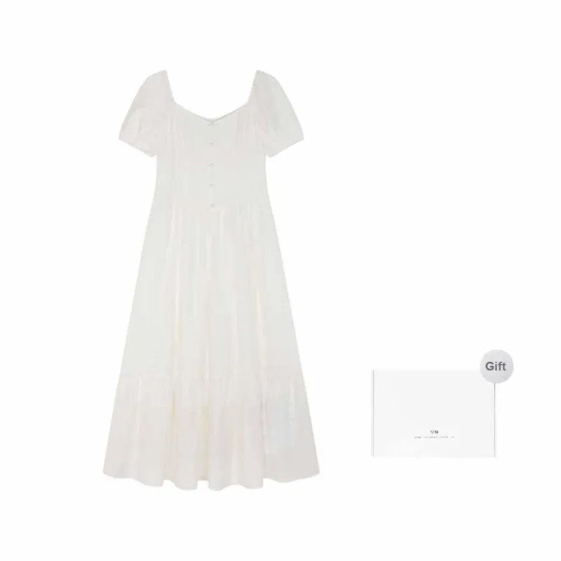 Mo Han Yi Mei Short Sleeved Dress Women's White-0