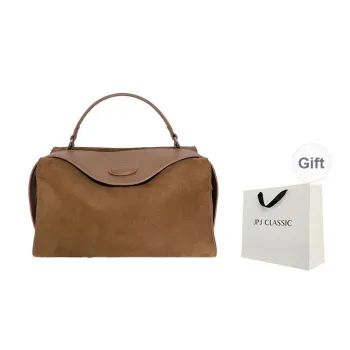 JPJ Cow Leather Boston Bag Pillow Bag Commute Bag One Shoulder Handbag Women's Milk Tea Brown/Acai Purple/Dark Coffee