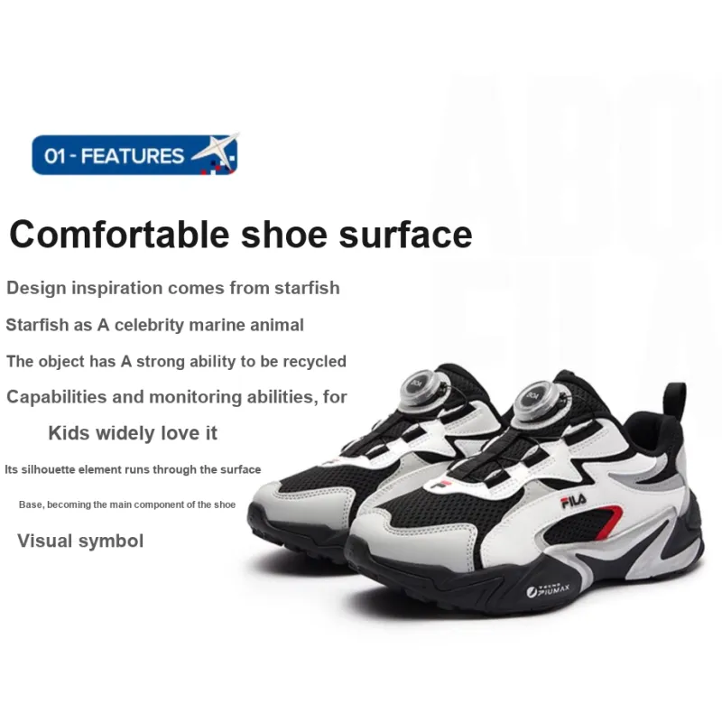 FILA KIDS BOA Anti Slip Wear Resistant Low Top Kids' Running Shoes Black White Unisex-1