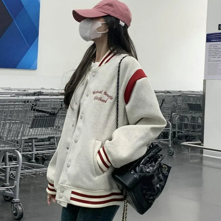 Icicofficial Baseball Jacket Women's Oat Collision Burgundy-11