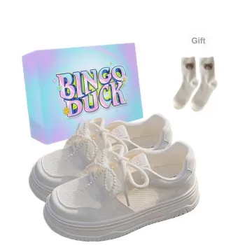 BINGO DUCK Slip Resistant Low Top Skateboard Shoes Women's Ecru