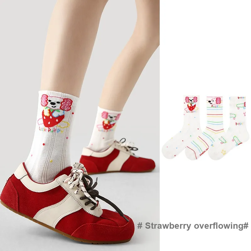 Vine Color Mid Calf Socks Unisex 3 Pack Strawberry Abundance-1