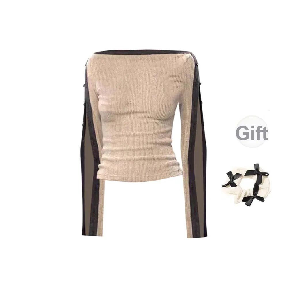 TURN UP Knitwear Women's Light Coffee Comes With Bowknot Hair Tie