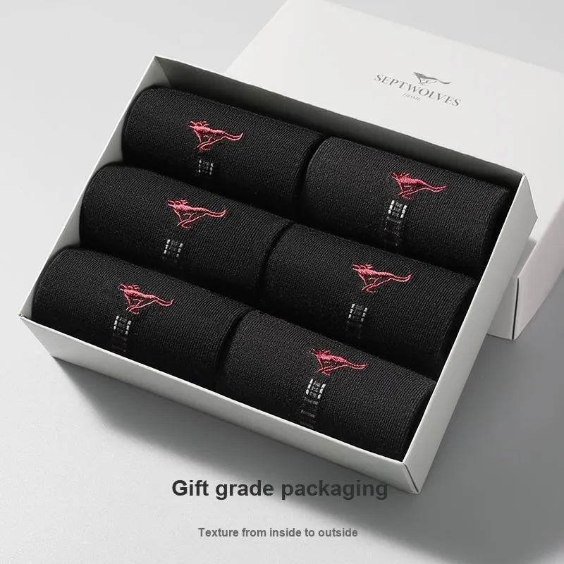 SEPTWOLVES Mid Calf Socks Men's 6 Pairs Gift Box Sets+Shopping Bag-7