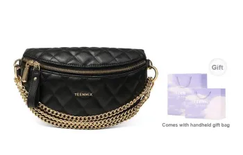 Teenmix Cow Leather Crossbody Bag, Sling Bag, Fanny Pack Style Women's Bag Medium Size Women's Black