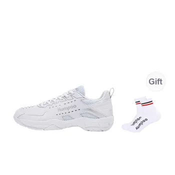 KUMPOO Badminton Shoes Unisex Low Top White Silver