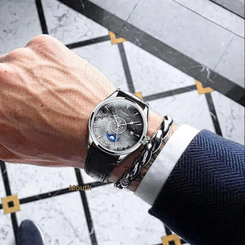 LOBINNI L Automatic Mechanical Movement Genuine Leather Strap Watch Men's Watches Blue Dial-10