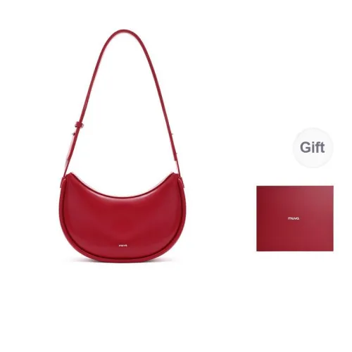 MUVA Cow Leather Shoulder Bag Women
s Latte Brown/Party Red/Milkshake White