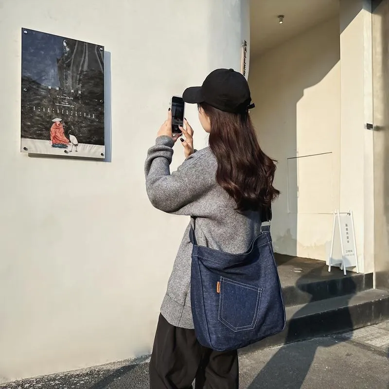 OUZIHUANG Denim Shoulder Bag Unisex-7