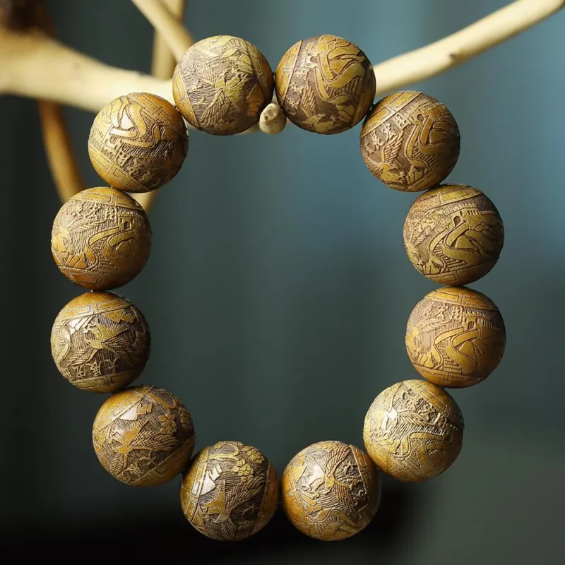 ZEYIYUAN Golden Sandalwood Wooden Bracelets Men's-2