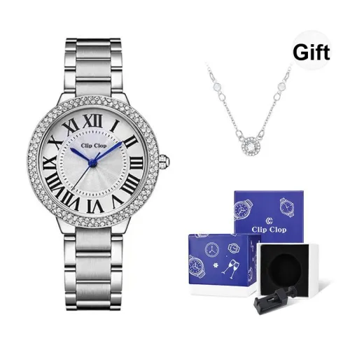 Clip Clop Кварцевый механизм ремешок из нержавеющей стали женские часы серебристый циферблат