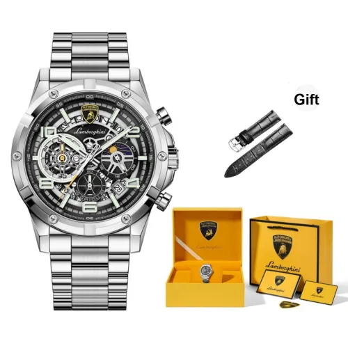 GAIDU Lamborghini Big Cow Кварцевый механизм Стальной ремешок Часы Унисекс Циферблат с открытым механизмом