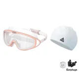 Pink Swim Goggles (Transparent Lens)+White Swimming Cap