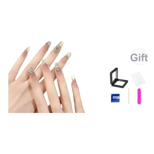 XNTX Звезда Бабочка Шепот False Nail Овал Длинный Розовое золото Телесный Кошачий глаз