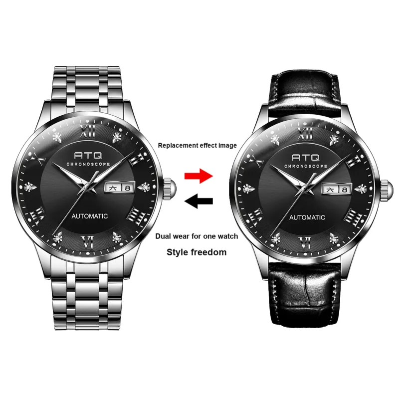 ATQ Elegant Series Automatic Mechanical Movement Stainless Steel Watchband Watch Men's Watches Gray Dial-8