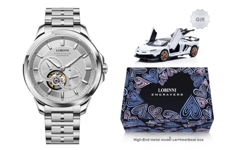 LOBINNI L Automatic Mechanical Movement Genuine Leather Strap Watch Men's Watches Silver Dial-18
