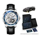 Silver Case Blue Dial Black Leather Strap[Limited Sports Car Clothing Sets]