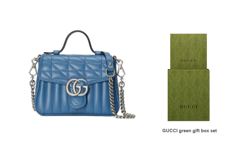 GUCCI Marmont Leather Shoulder Bag Crossbody Bag Handbag Mini Women's Blue-7