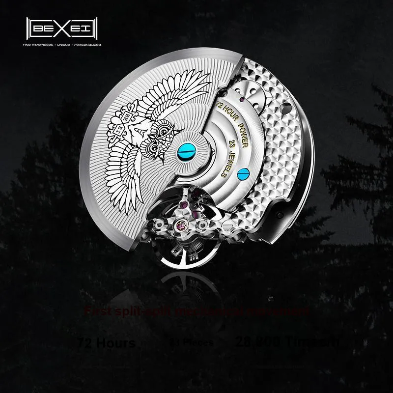 BEXEI Owl Series Illustrated Book Concept Automatic Mechanical Movement Watch Men's Watches Black Dial-6