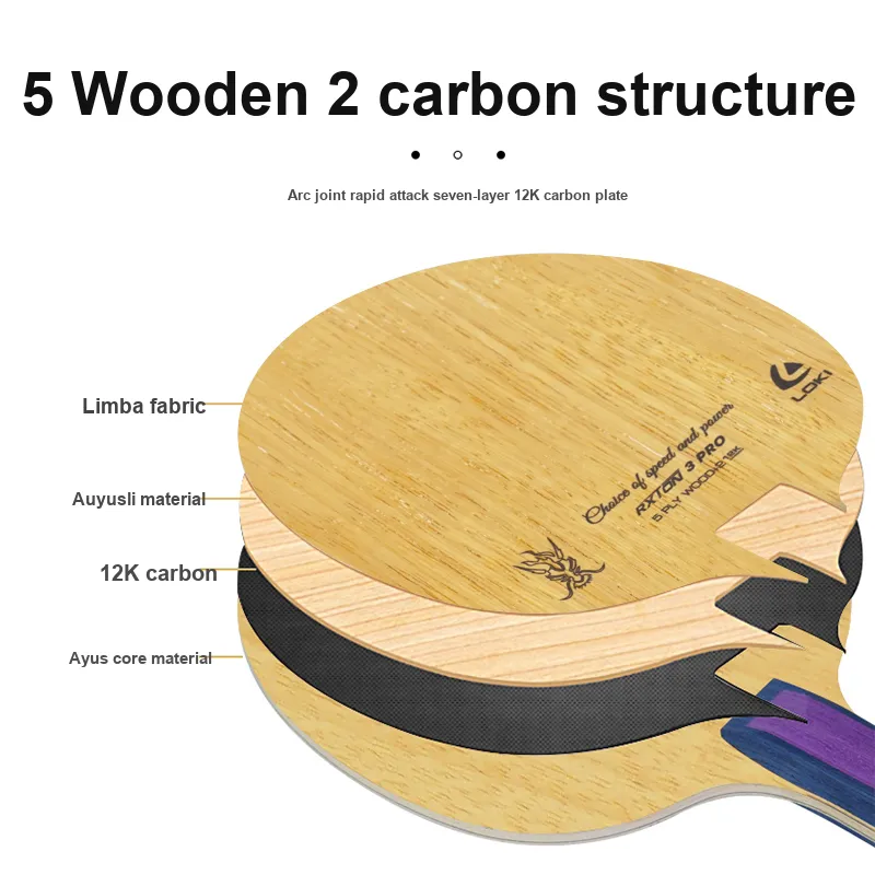 LOKI Ping Pong Paddles Blades 5 Wooden+2 Fiber Layers Bottom-1