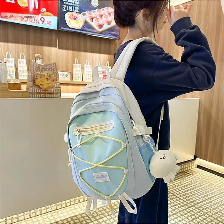 NOMK Nylon Backpack Unisex Pink/Yellow/Blue/Gray/Khaki/Green-19