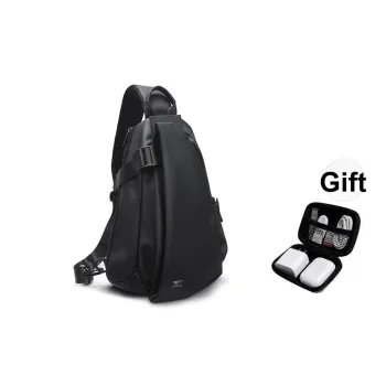 SEPTWOLVES Artificial Leather With Textile Sling Bag Unisex Black